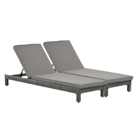 Gradina & balcon -  Set 2 Sezlonguri de Gradina in PE Rattan cu Perna Captusita Gri