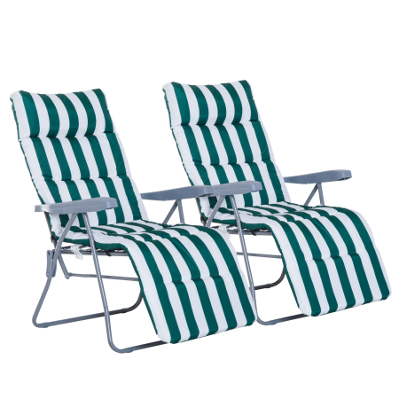 Gradina & balcon -  Set 2 sezlonguri de Gradina pentru Plaja cu Brate Reclinabile, Alb si Verde