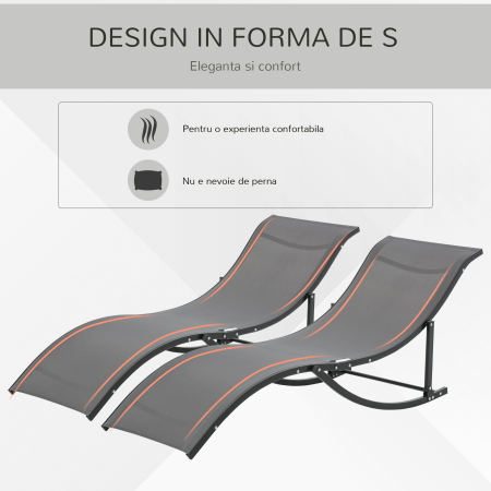  Set 2 sezlonguri de Gradina Pliabile, sezlong pentru Plaja din Aluminiu si Textilen, 61x165x63 cm [3]