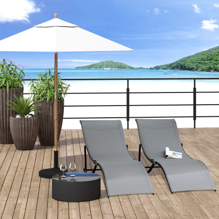  Set 2 sezlonguri de Gradina Pliabile, sezlong pentru Plaja din Aluminiu si Textilen, 61x165x63 cm [1]