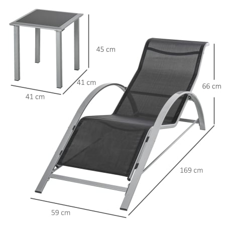  Set 2 Sezlonguri de Gradina si 1 Masuta cu Raft din Sticla Negru [2]