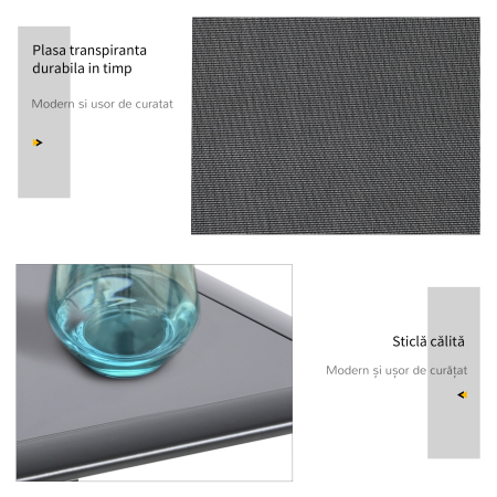  Set 2 sezlonguri de Gradina si Masuta cu Raft, Material Respirabil si Cadru Metalic, 59x169x66 cm, Negru [4]