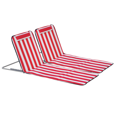 Mobilier gradina si terasa -  Set 2 sezlonguri de Plaja cu Spatar Reglabil in 5 Pozitii, Tetiera si Geanta de Transport, 124x53x45 cm, Rosu
