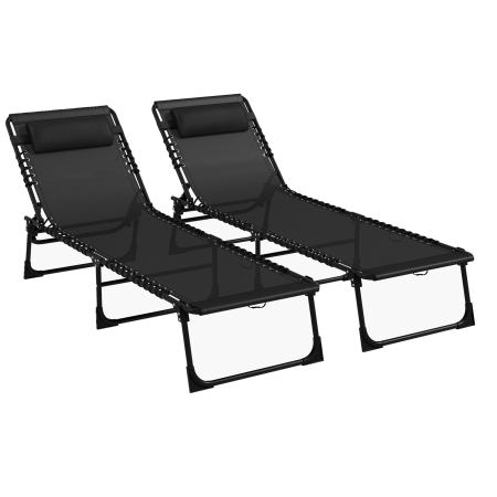 Mobilier gradina si terasa -  Set 2 sezlonguri din Otel cu Spatar Reglabil, 189x58x30 cm, Negru