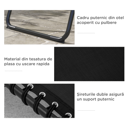  Set 2 sezlonguri din Otel cu Spatar Reglabil, 189x58x30 cm, Negru [4]