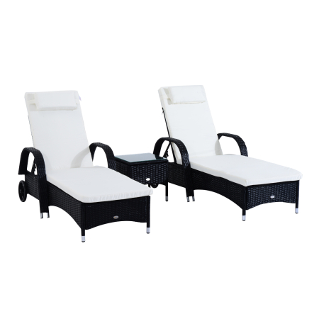 Gradina & balcon -  Set 2 Sezlonguri in Rattan cu Saltea Captusita si Masuta, Negru