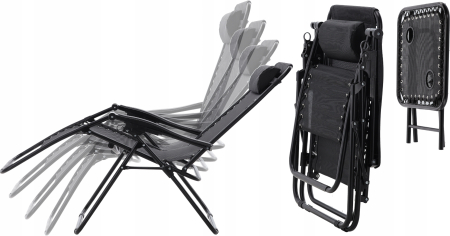 Set 2 sezlonguri pliabile 90x65x110 cm cu masuta 50x50x50 cm, textilene si cadru metalic, negru [1]