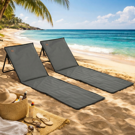  Set 2 sezlonguri Pliabile cu Unghi Reglabil si Buzunar cu Fermoar, 142x51x40 cm, Albastru [1]