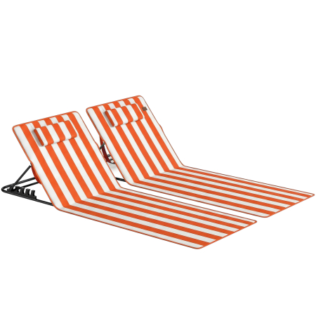 Mobilier gradina si terasa -  Set 2 sezlonguri Pliabile Portabile pentru Plaja, Spatar Reglabil, Portocaliu.