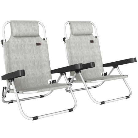 Mobilier gradina si terasa - Set  2 sezlonguri Pliabile si Reclinabile pe 4 Pozitii cu Suport pentru Cap, din Aluminiu, 62x61x80 cm, Gri