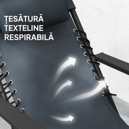  Set 2 sezlonguri Zero Gravity Pliabile cu Spatar Reglabil si Masuta, Gri [5]