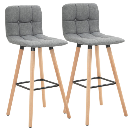 Mobila bucatarie -  Set 2 Taburete de Bar Capitonate Suport pentru Picioare si Spatar Tesatura si Lemn
