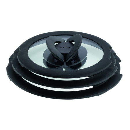Ustensile bucatarie - Set 3 capace Tefal Ingenio L9849053, 16 / 18 / 20 cm, sticla, design stivuibil, manere rabatabile, transparent