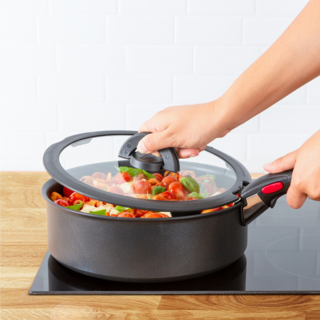 Set 3 capace Tefal Ingenio L9849053, 16 / 18 / 20 cm, sticla, design stivuibil, manere rabatabile, transparent [2]