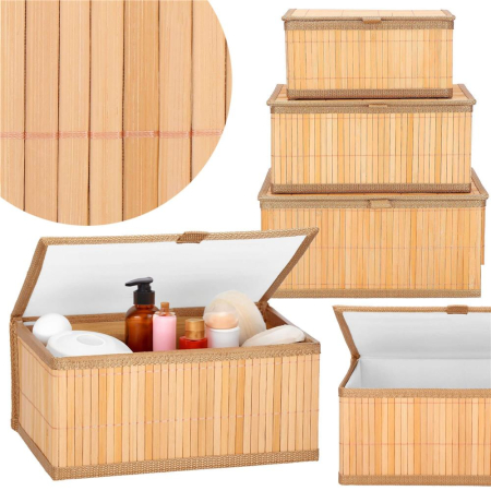 Set 3 cutii organizatoare din bambus, cu capac, diverse dimensiuni, maro [3]