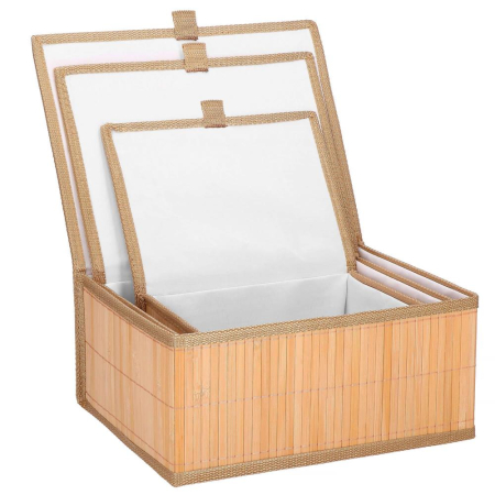 Set 3 cutii organizatoare din bambus, cu capac, diverse dimensiuni, maro [6]