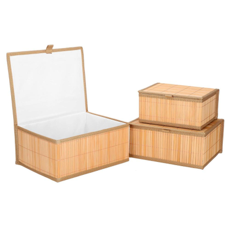 Set 3 cutii organizatoare din bambus, cu capac, diverse dimensiuni, maro [5]