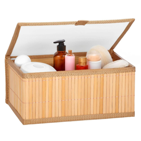 Set 3 cutii organizatoare din bambus, cu capac, diverse dimensiuni, maro [20]