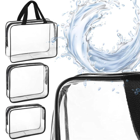 Set 3 genti organizatoare de calatorie cu fermoar, diverse dimensiuni, transparente [8]