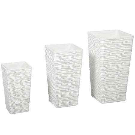 Decoratiuni -  Set 3 Ghivece de Exterior Suprapozabile cu Model Ondulat din Plastic, 42/55/65 cm, Alb