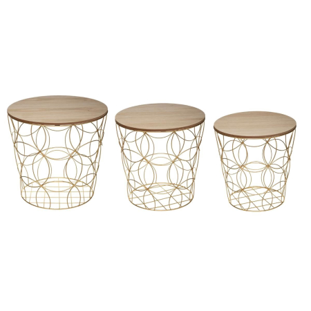 Mese cafea si decorative - Set 3 masute cafea Atmosphera Kumi, structura metal, diametru 37, 41 si 46 cm, auriu