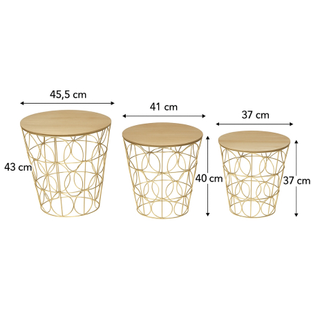 Set 3 masute cafea Atmosphera Kumi, structura metal, diametru 37, 41 si 46 cm, auriu [1]