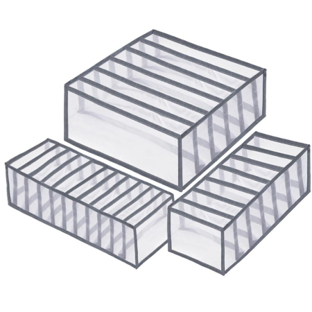 Organizare - Set 3 organizatoare sertar pliabile pentru sosete/lenjerie, gri