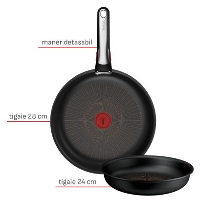 Set 3 piese Tefal Ingenio Excellence+ P0009553, tigaie de 24/28 cm, maner detasabil, tehnologie FUSIONCORE, Thermo-Signal™, invelis antiaderent, alu [7]