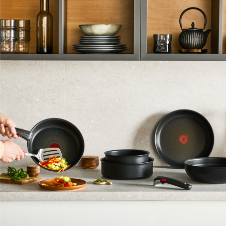 Set 3 piese Tefal Ingenio Excellence+ P0009553, tigaie de 24/28 cm, maner detasabil, tehnologie FUSIONCORE, Thermo-Signal™, invelis antiaderent, alu [2]
