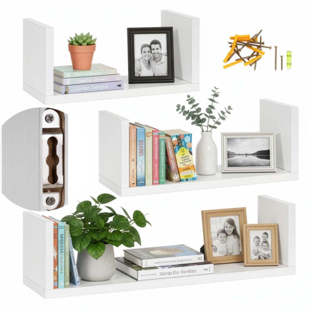 Set 3 rafturi perete mdf decorative organizare 30 45 60 cm, 15 cm adancime, design modern, alb [2]