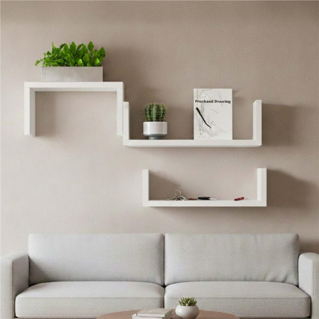 Set 3 rafturi perete mdf decorative organizare 30 45 60 cm, 15 cm adancime, design modern, alb [10]