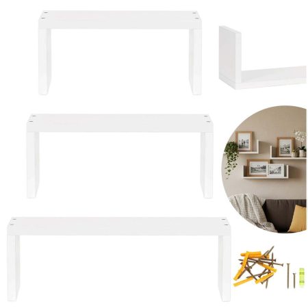 Set 3 rafturi perete mdf decorative organizare 30 45 60 cm, 15 cm adancime, design modern, alb [3]