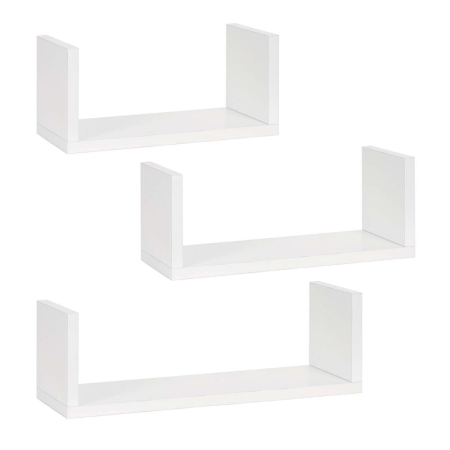Baie - Set 3 rafturi perete mdf decorative organizare 30 45 60 cm, 15 cm adancime, design modern, alb