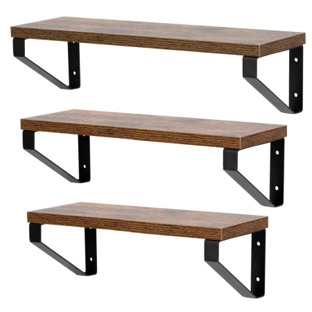 Set 3 rafturi de perete din metal si MDF, 30-35-40x12 cm, negru si maro [3]