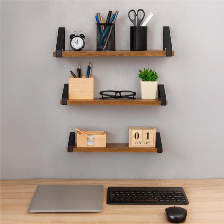 Set 3 rafturi de perete din metal si MDF, 30-35-40x12 cm, negru si maro [8]