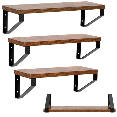 Set 3 rafturi de perete din metal si MDF, 30-35-40x12 cm, negru si maro [5]