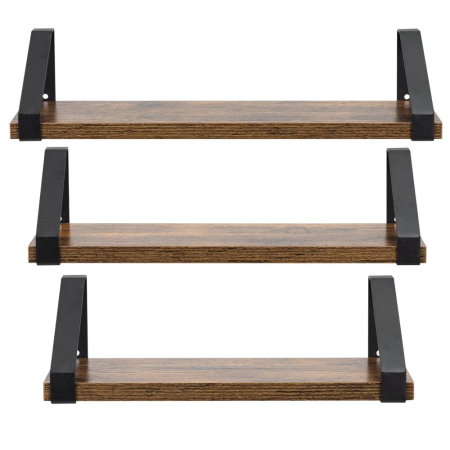 Set 3 rafturi de perete din metal si MDF, 30-35-40x12 cm, negru si maro [4]