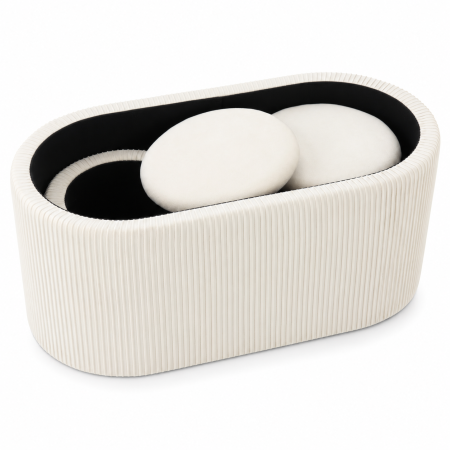 Set 3 tabureti cu spatiu de depozitare, design modern striat, 80x40x40 cm si 30x31 cm, alb [7]