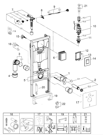 Set 3in1 cadru WC Grohe 388112430, 1130 mm, 500 mm, 90, 110 mm, 2 moduri spalare, incastrat, uscata, otel [2]