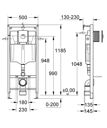 Set 3in1 cadru WC Grohe 39930000, 1130 mm, 500 mm, 90, 110 mm, 2 moduri spalare, incastrat, clapeta crom [2]