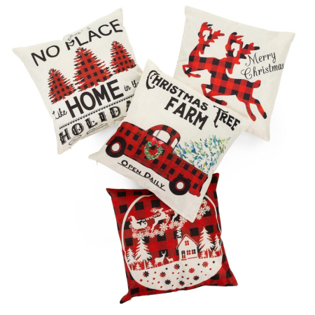 Set 4 fete de perna decorative, 40x40 cm, motive de Craciun, alb rosu [1]