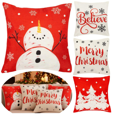 Set 4 fete de perna decorative, 40x40 cm, motive de Craciun, rosu alb [3]