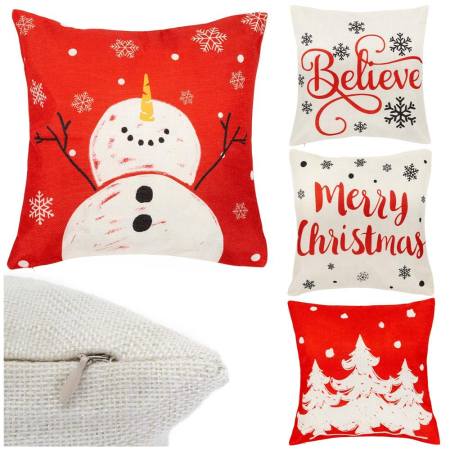 Set 4 fete de perna decorative, 40x40 cm, motive de Craciun, rosu alb [1]