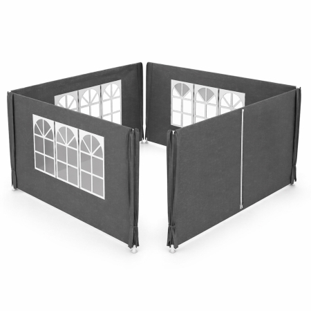 Gradina & balcon - Set 4 pereti laterali pavilion 295x195 cm, 3 cu ferestre si 1 usa fermoar, PE 100g/m2 impermeabil, prindere velcro, gri