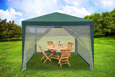 Set 4 pereti pentru pavilion gradina cu plasa tantari si acoperis, material PE 100 g/m2, 300x200 cm, verde [6]