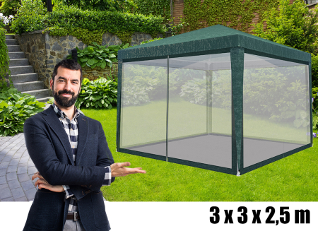 Set 4 pereti pentru pavilion gradina cu plasa tantari si acoperis, material PE 100 g/m2, 300x200 cm, verde [3]