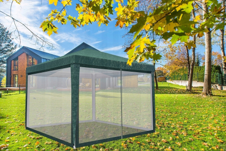 Set 4 pereti pentru pavilion gradina cu plasa tantari si acoperis, material PE 100 g/m2, 300x200 cm, verde [8]
