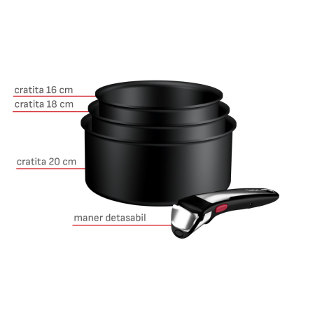Set 4 piese Tefal Ingenio Excellence+ P0079002, cratita de 16/18/20 cm, maner detasabil, tehnologie FUSIONCORE, Thermo-Signal™, invelis antiaderent, [8]