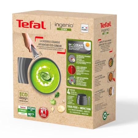 Set 4 piese Tefal Ingenio Renew L2609402, oale 16 / 18 / 20 cm, maner detasabil, inductie, invelis antiaderent ceramic, 100% aluminiu reciclat, g [2]