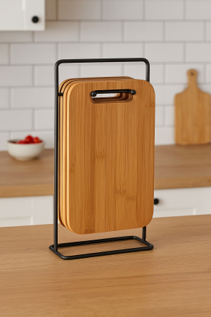 Set 4 platouri tapas 5Five din bambus cu suport metalic, 15x7x27 cm, natur [6]